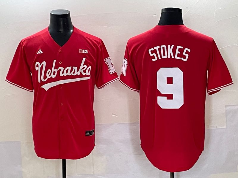 Men Nebraska Cornhuskers #9 Stokes Red 2025 Joint Name NCAA Jersey style 8->ncaa teams->NCAA Jersey